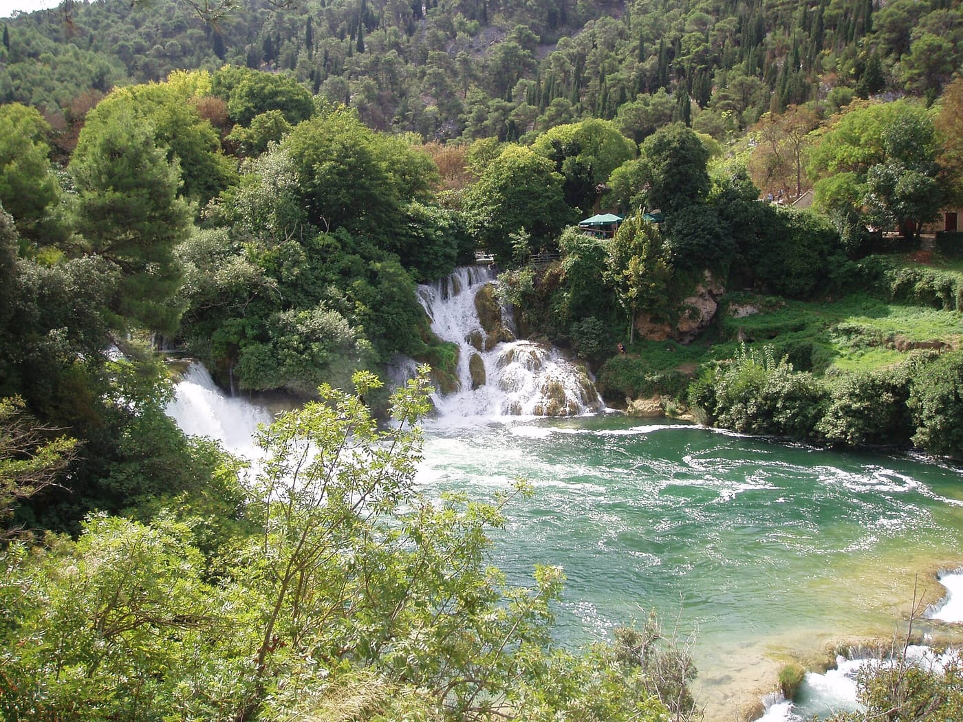 Turquoise waterfalls cascading through the Krka National Park in Croatia
