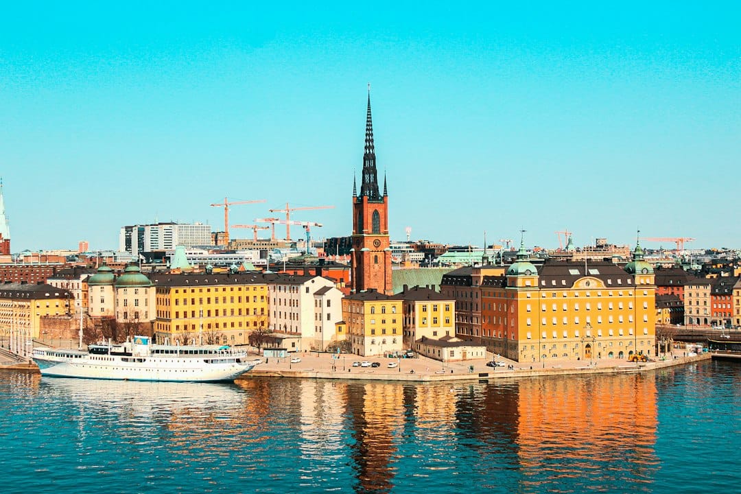 The Gamla Stan skyline of Stockholm seen across the water from Monteliusvägen