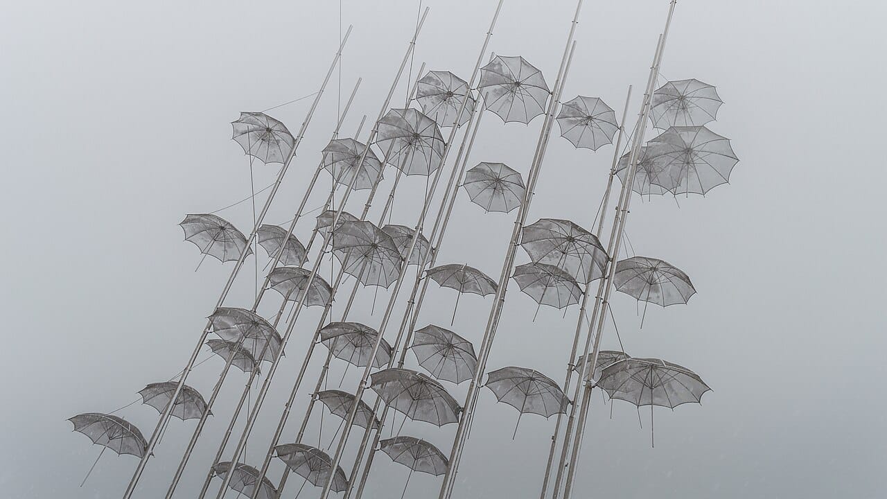 The Umbrellas sculpture on the Thessaloniki waterfront