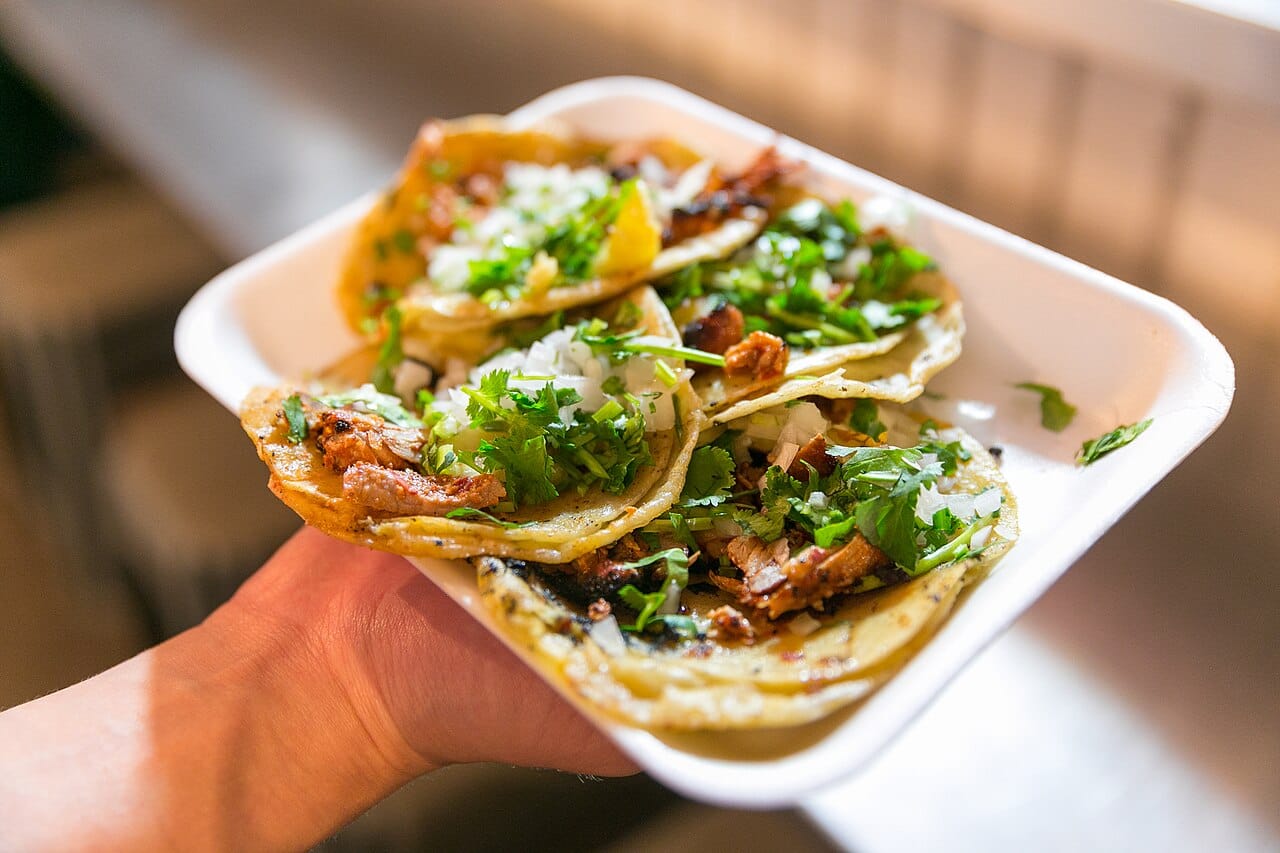 Mexican tacos al pastor at a taquería