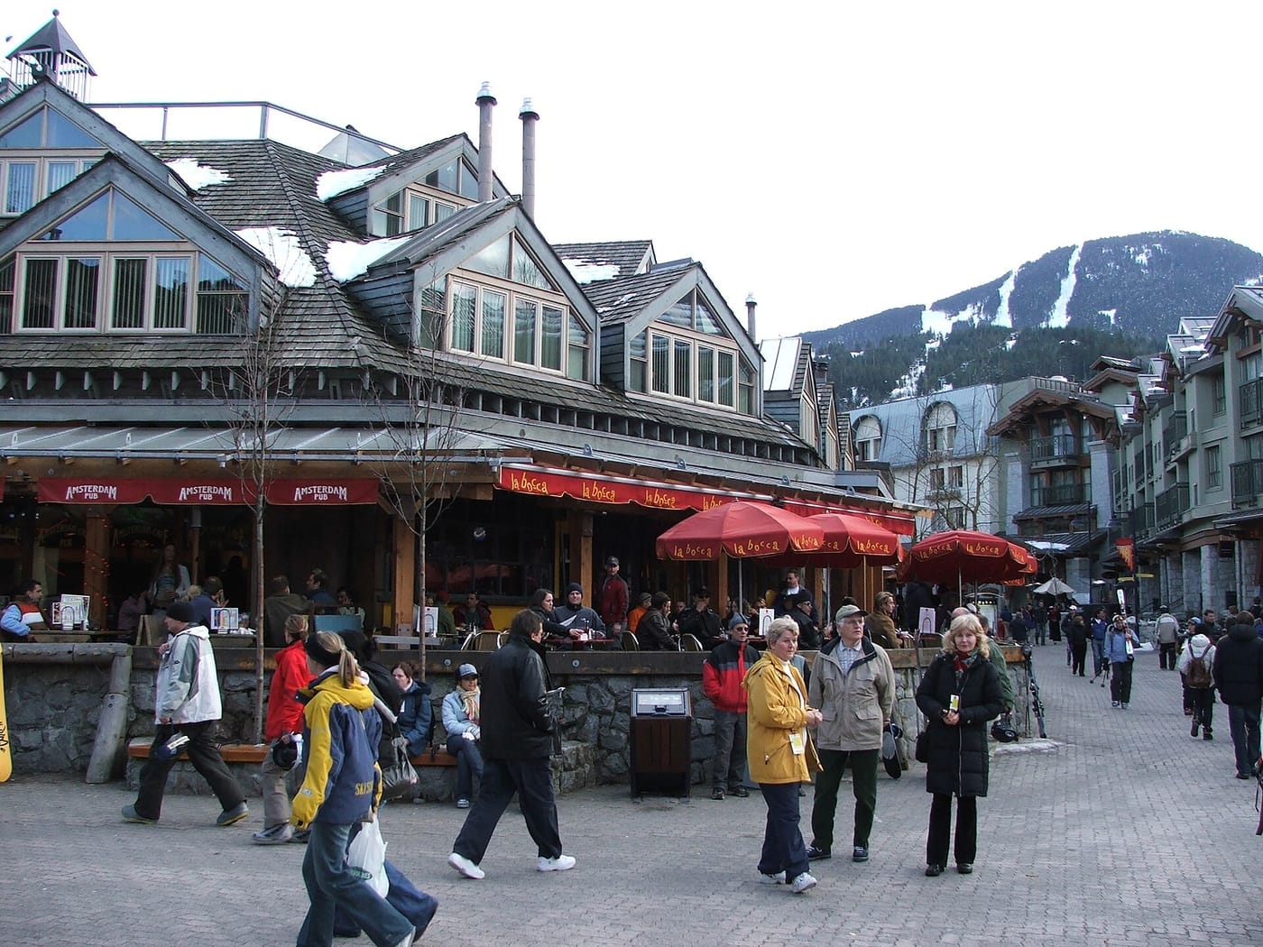 The pedestrian village and mountains of Whistler, British Columbia