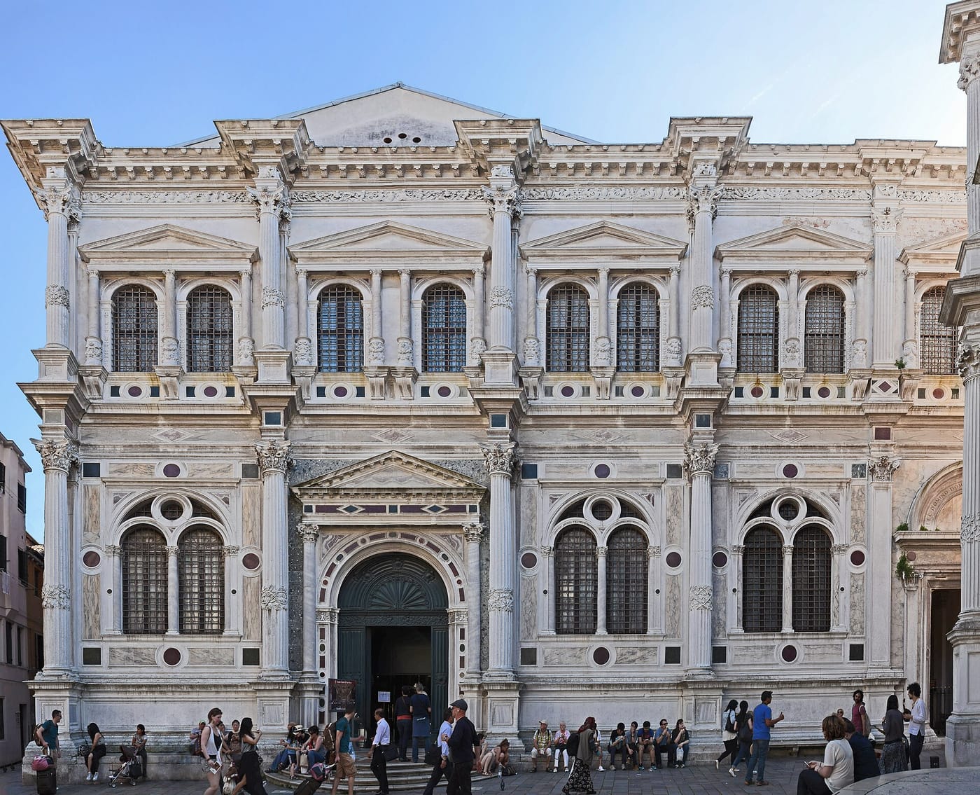 The marble facade of the Scuola Grande di San Rocco in Venice