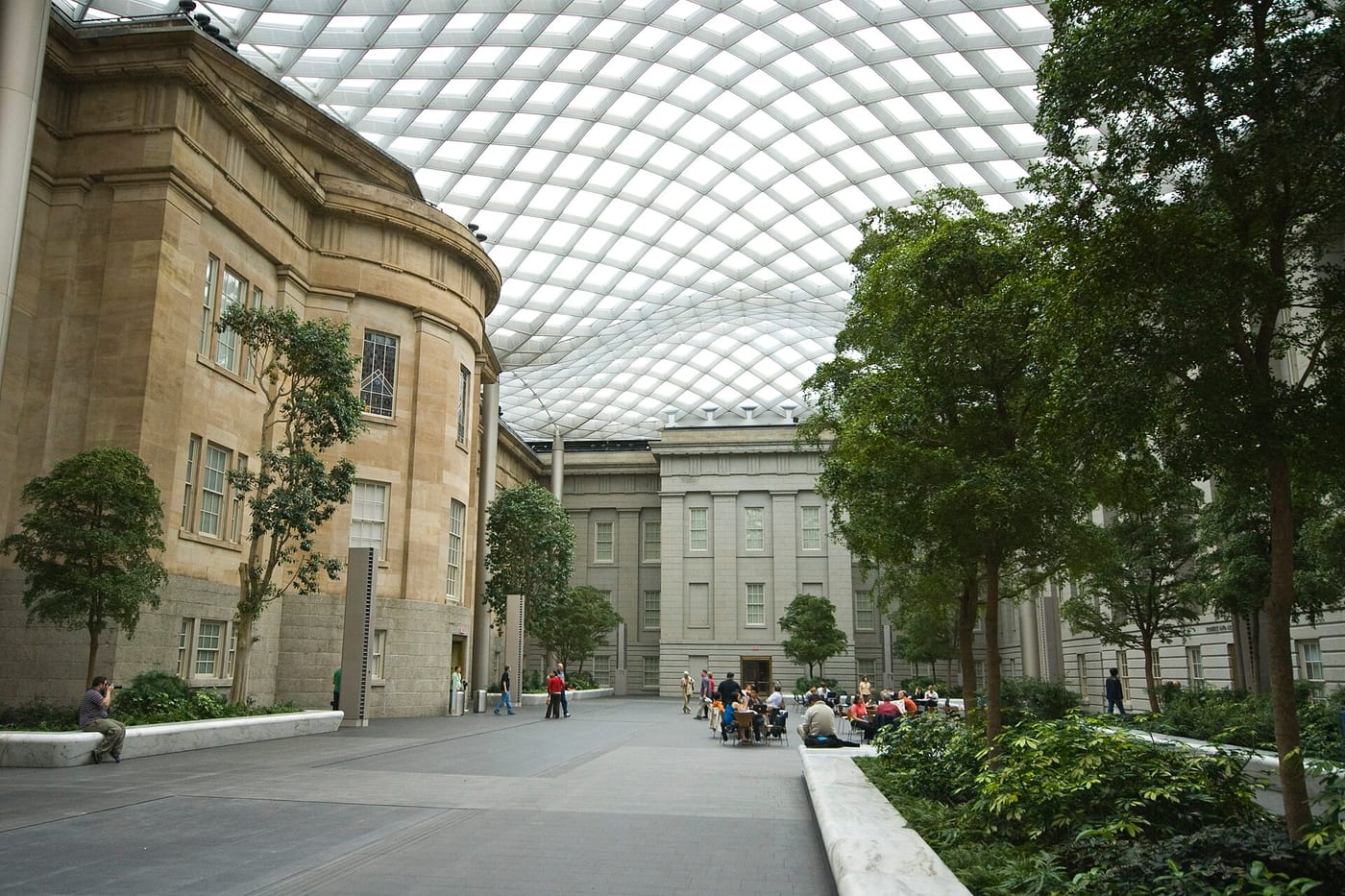 The glass-roofed courtyard of the National Portrait Gallery in Washington DC