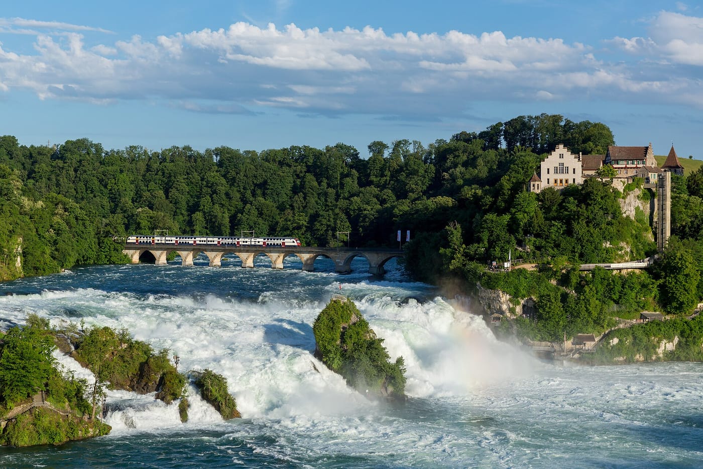 The wide cascade of the Rhine Falls at Schaffhausen